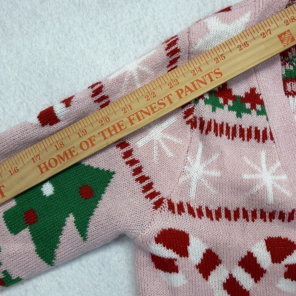 Holiday Hype Pink‎ Christmas Cardigan Sweater size Small Candy Canes Stars Trees - Picture 9 of 14